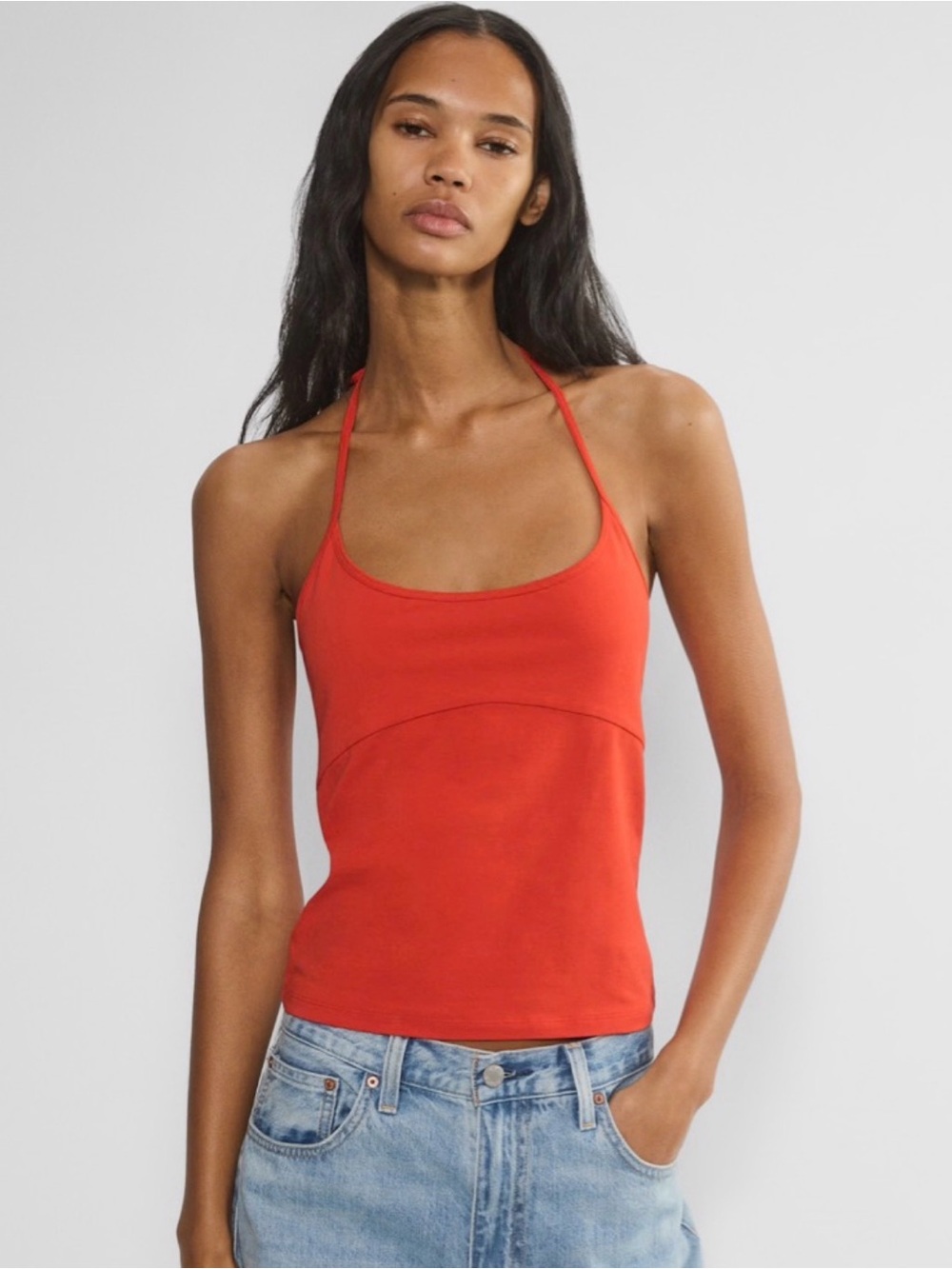 TNA Red Halter Tank Top - Women's Casual Scoop Neck